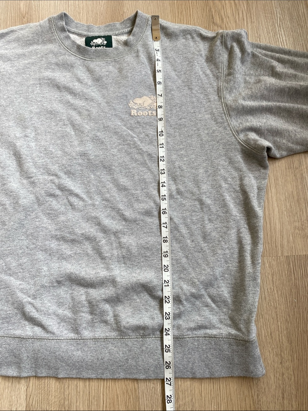 Roots Grey Fleece Crewneck Sweatshirt XL Organic Cotton Beaver Logo Pullover - Picture 12 of 12